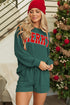 Corded Texture Graphic Long Sleeve Short Set
