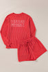Corded Texture Graphic Long Sleeve Short Set