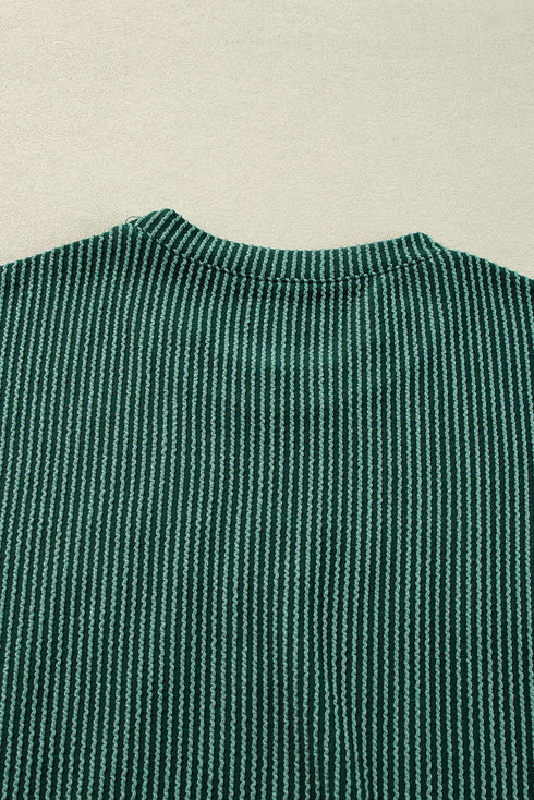 Corded Texture Graphic Long Sleeve Short Set