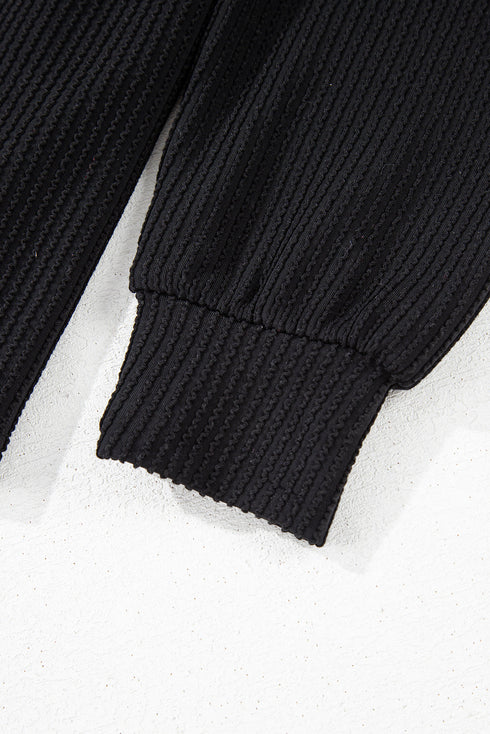 Corded Texture Graphic Long Sleeve Short Set