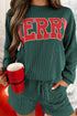 Corded Texture Graphic Long Sleeve Short Set