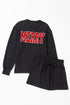 Corded Texture Graphic Long Sleeve Short Set