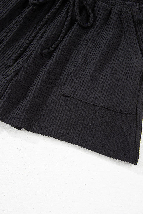 Corded Texture Graphic Long Sleeve Short Set