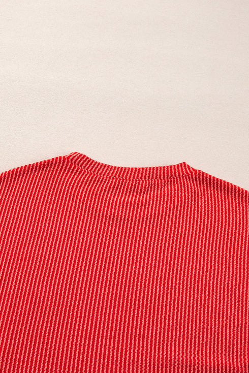 Corded Texture Graphic Long Sleeve Short Set