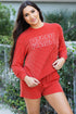 Corded Texture Graphic Long Sleeve Short Set
