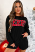 Corded Texture Graphic Long Sleeve Short Set
