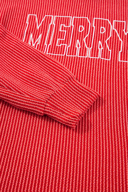 Corded Texture Graphic Long Sleeve Short Set