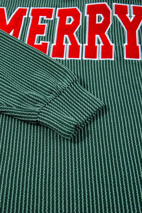 Corded Texture Graphic Long Sleeve Short Set