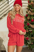 Corded Texture Graphic Long Sleeve Short Set