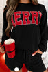 Corded Texture Graphic Long Sleeve Short Set