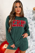 Corded Texture Graphic Long Sleeve Short Set