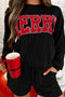 Corded Texture Graphic Long Sleeve Short Set