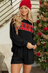 Corded Texture Graphic Long Sleeve Short Set