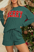 Corded Texture Graphic Long Sleeve Short Set