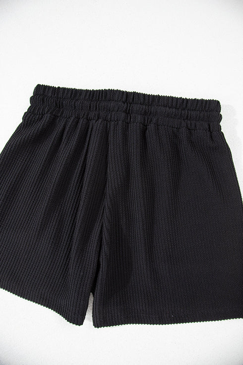 Corded Texture Graphic Long Sleeve Short Set