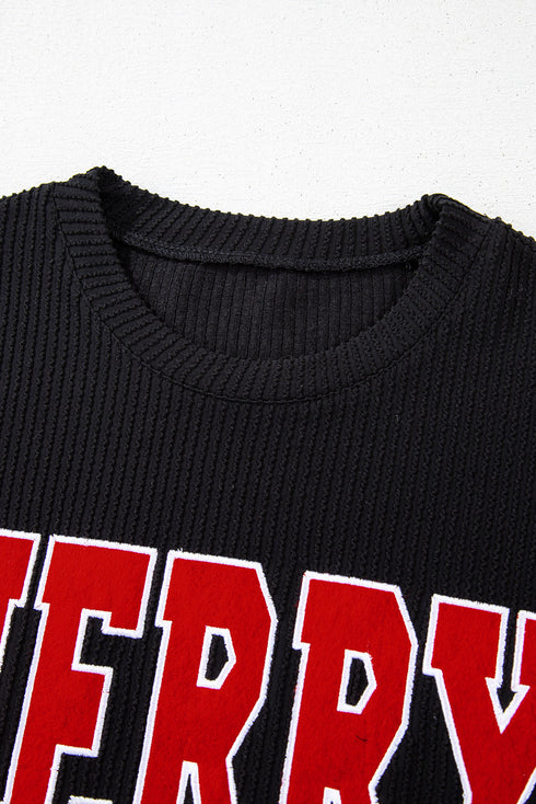 Corded Texture Graphic Long Sleeve Short Set