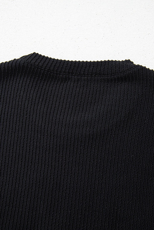 Corded Texture Graphic Long Sleeve Short Set
