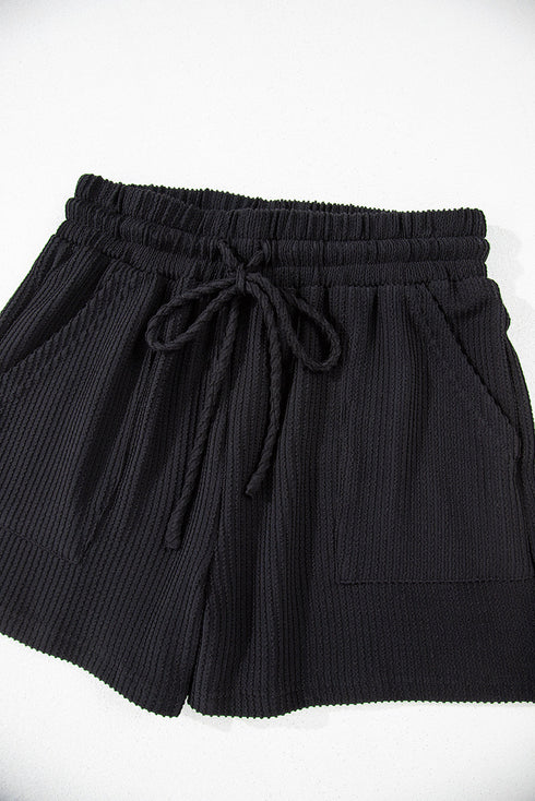 Corded Texture Graphic Long Sleeve Short Set