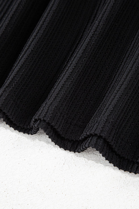 Corded Texture Graphic Long Sleeve Short Set