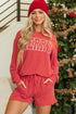 Corded Texture Graphic Long Sleeve Short Set