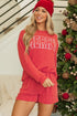 Corded Texture Graphic Long Sleeve Short Set