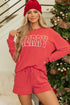 Corded Texture Graphic Long Sleeve Short Set