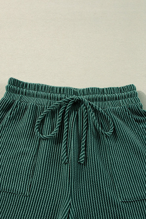 Corded Texture Graphic Long Sleeve Short Set
