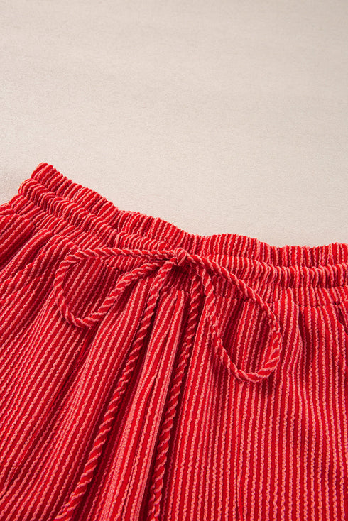 Corded Texture Graphic Long Sleeve Short Set