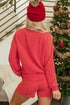 Corded Texture Graphic Long Sleeve Short Set