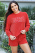 Corded Texture Graphic Long Sleeve Short Set