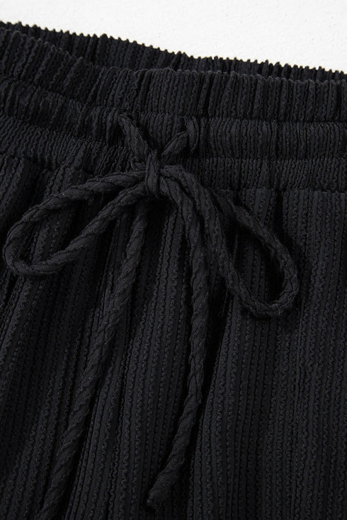 Corded Texture Graphic Long Sleeve Short Set