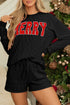 Corded Texture Graphic Long Sleeve Short Set