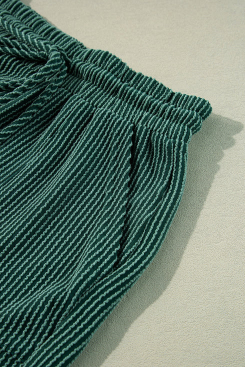 Corded Texture Graphic Long Sleeve Short Set