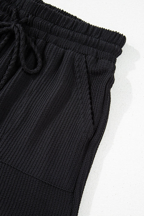 Corded Texture Graphic Long Sleeve Short Set