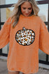 Corded Texture Graphic Print Long Sleeve Pullover Sweatshirt
