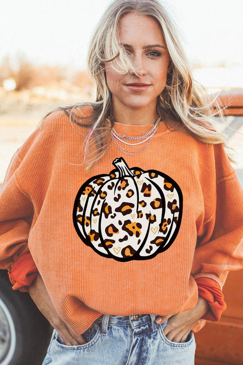 Corded Texture Graphic Print Long Sleeve Pullover Sweatshirt