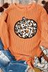 Corded Texture Graphic Print Long Sleeve Pullover Sweatshirt