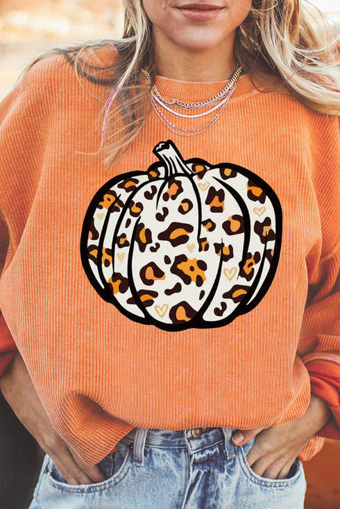 Corded Texture Graphic Print Long Sleeve Pullover Sweatshirt