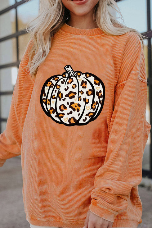 Corded Texture Graphic Print Long Sleeve Pullover Sweatshirt