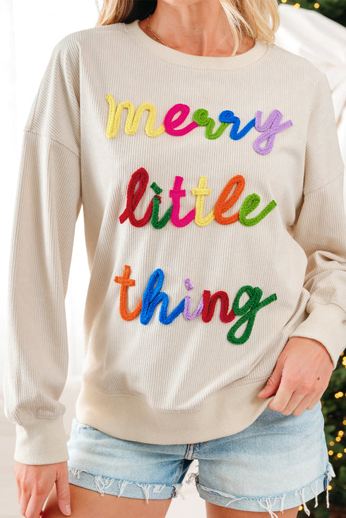 Corded Texture Graphic Statement Crew Neck Sweatshirt