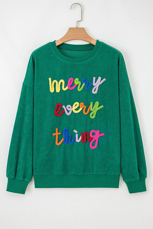Corded Texture Graphic Statement Crew Neck Sweatshirt
