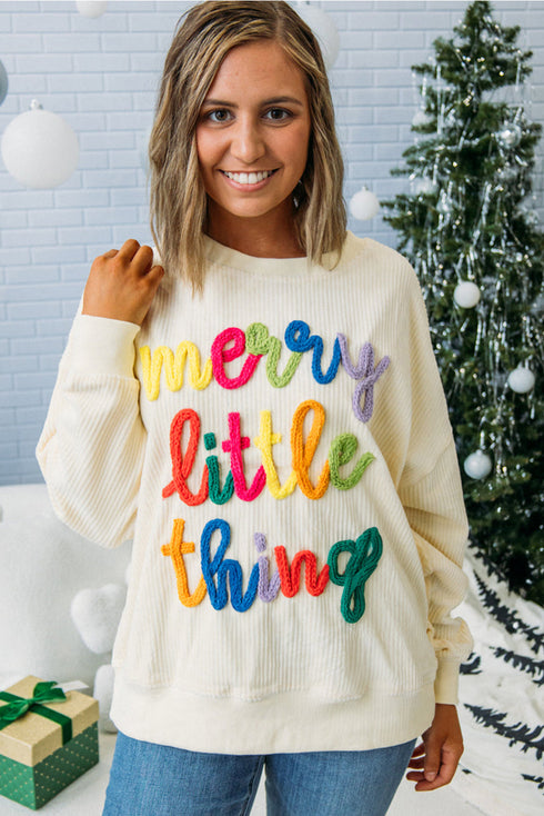 Corded Texture Graphic Statement Crew Neck Sweatshirt