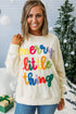 Corded Texture Graphic Statement Crew Neck Sweatshirt