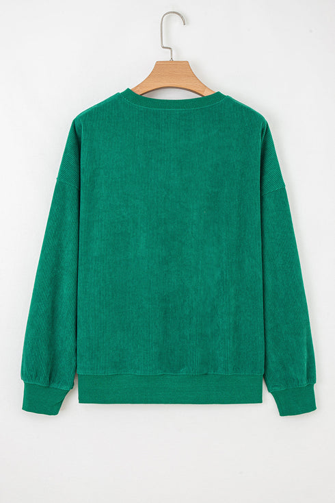 Corded Texture Graphic Statement Crew Neck Sweatshirt