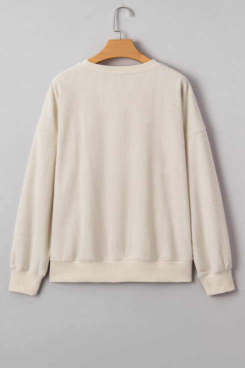 Corded Texture Graphic Statement Crew Neck Sweatshirt