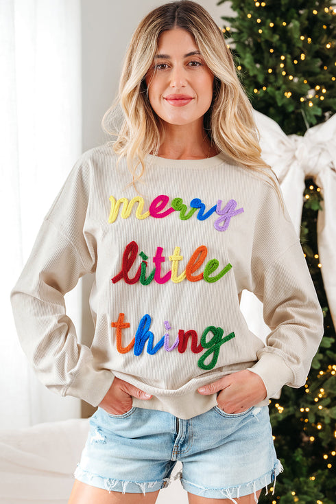 Corded Texture Graphic Statement Crew Neck Sweatshirt