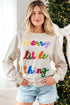 Corded Texture Graphic Statement Crew Neck Sweatshirt