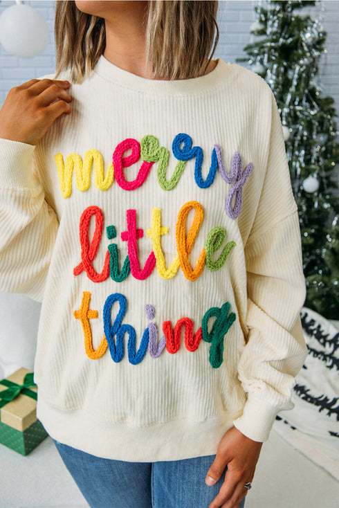 Corded Texture Graphic Statement Crew Neck Sweatshirt