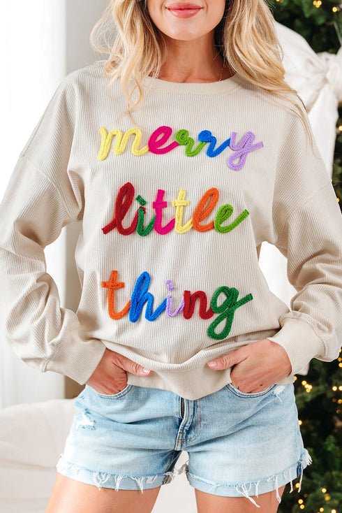 Corded Texture Graphic Statement Crew Neck Sweatshirt