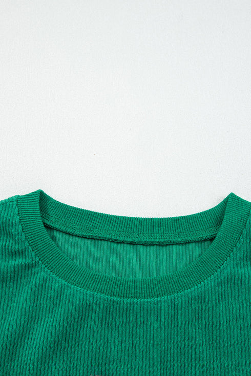 Corded Texture Graphic Statement Crew Neck Sweatshirt